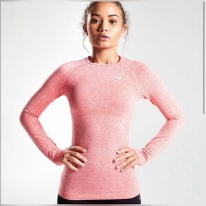 Gymshark Vital Seamless Long Sleeve Top Peach Pink Marl Small